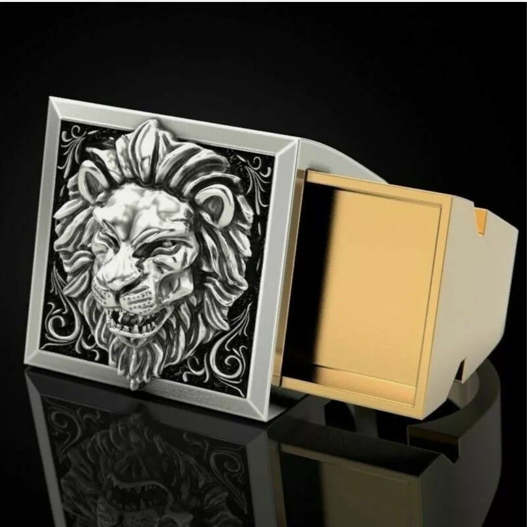 Men's Lion Two Tone 925 Silver Ring