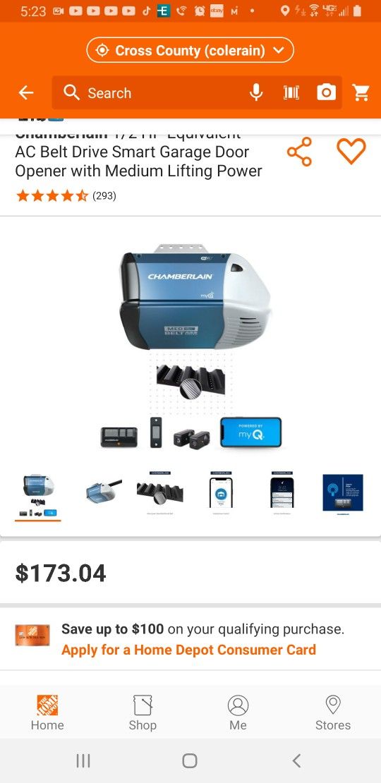 Chamberlain 1/2 HP Equivalent AC Belt Drive Smart Garage Door Opener with Medium Lifting Power With WiFi Options To Control From Phone
