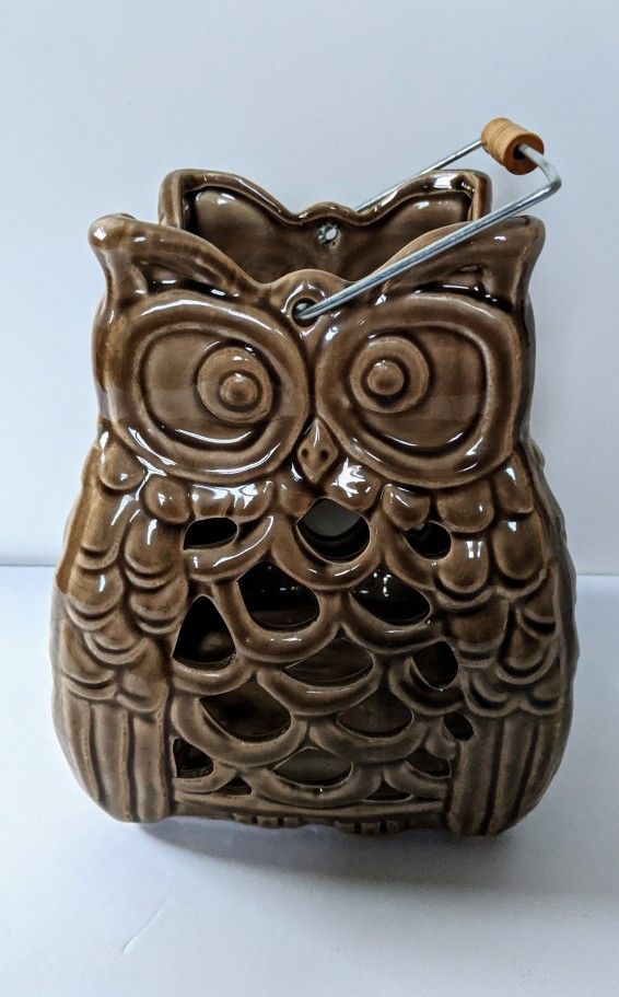 Owl Lantern, Ceramic Glass Piller Candle Holder, New