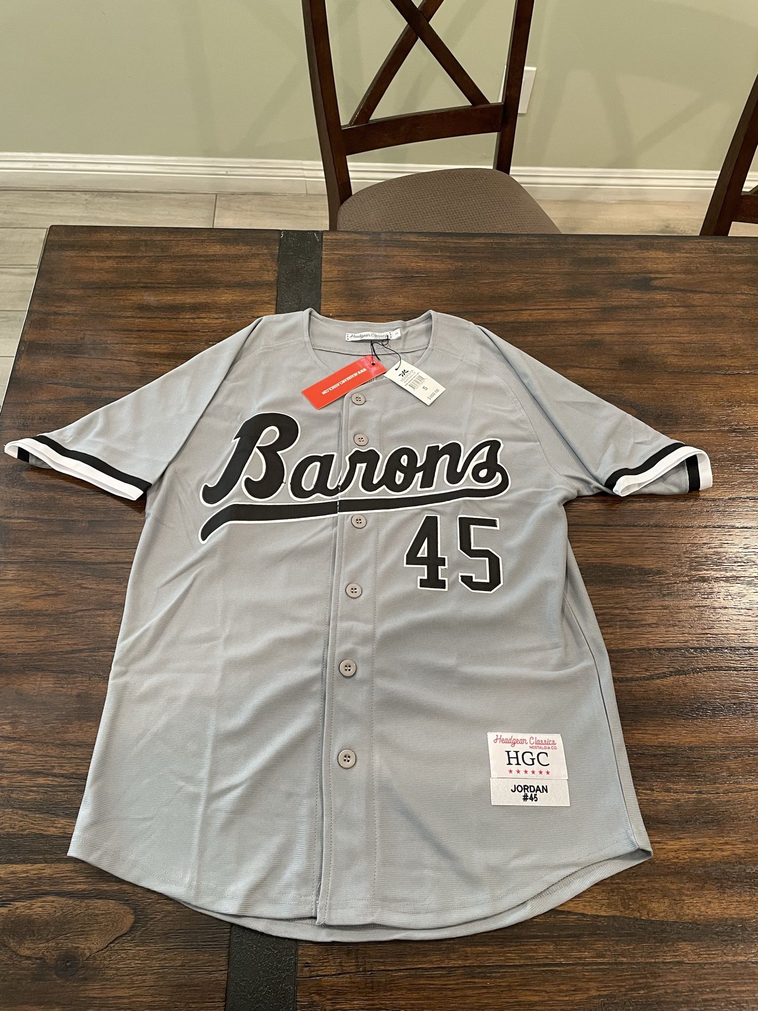 MLB Headgear Classics Chicago Grey Sox Barons #45 Michael Jordan white pinstripe minor league men’s jersey size Small And 3x