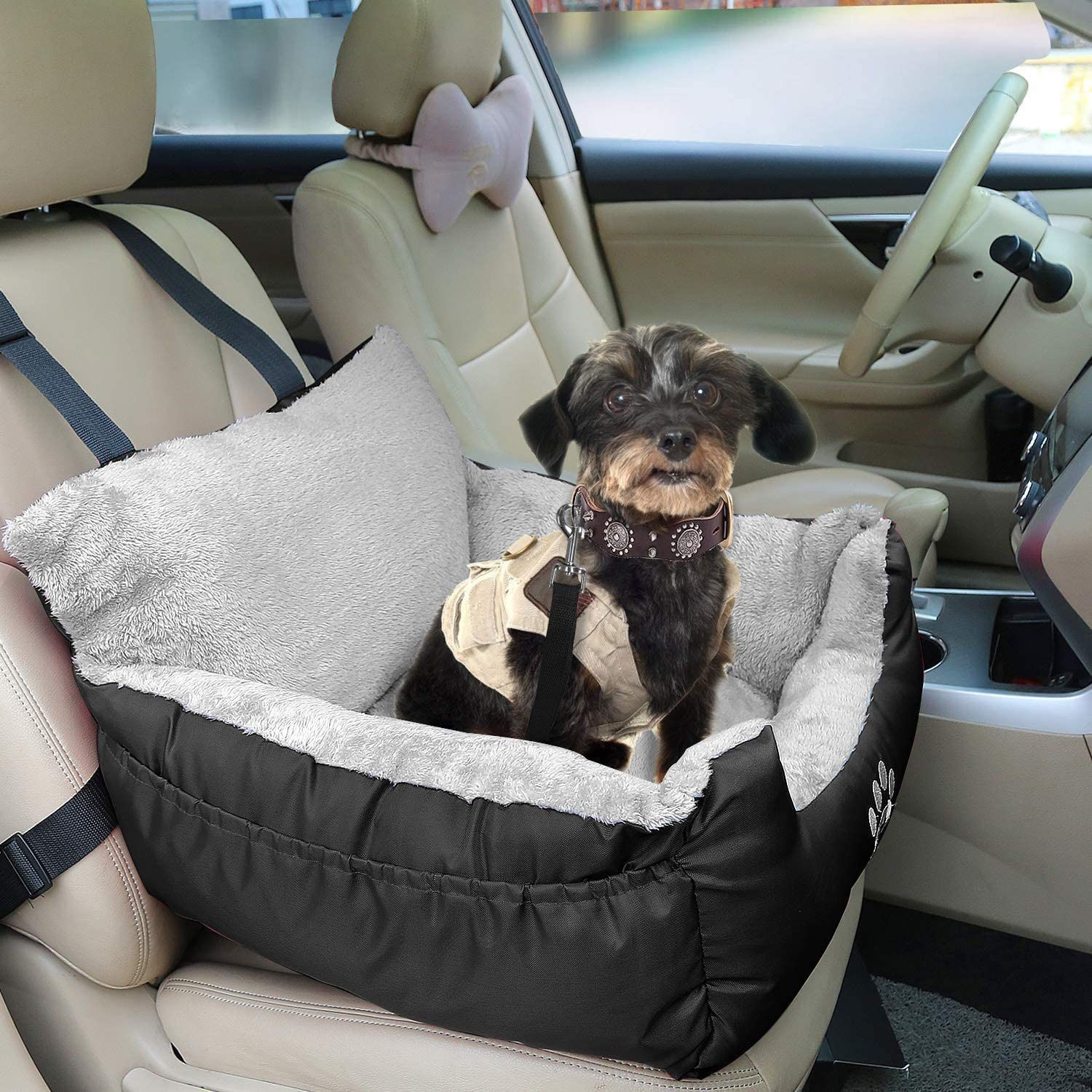 Dog Car Seat,Puppy Booster Seat Dog Travel Car Carrier Bed (Black) 