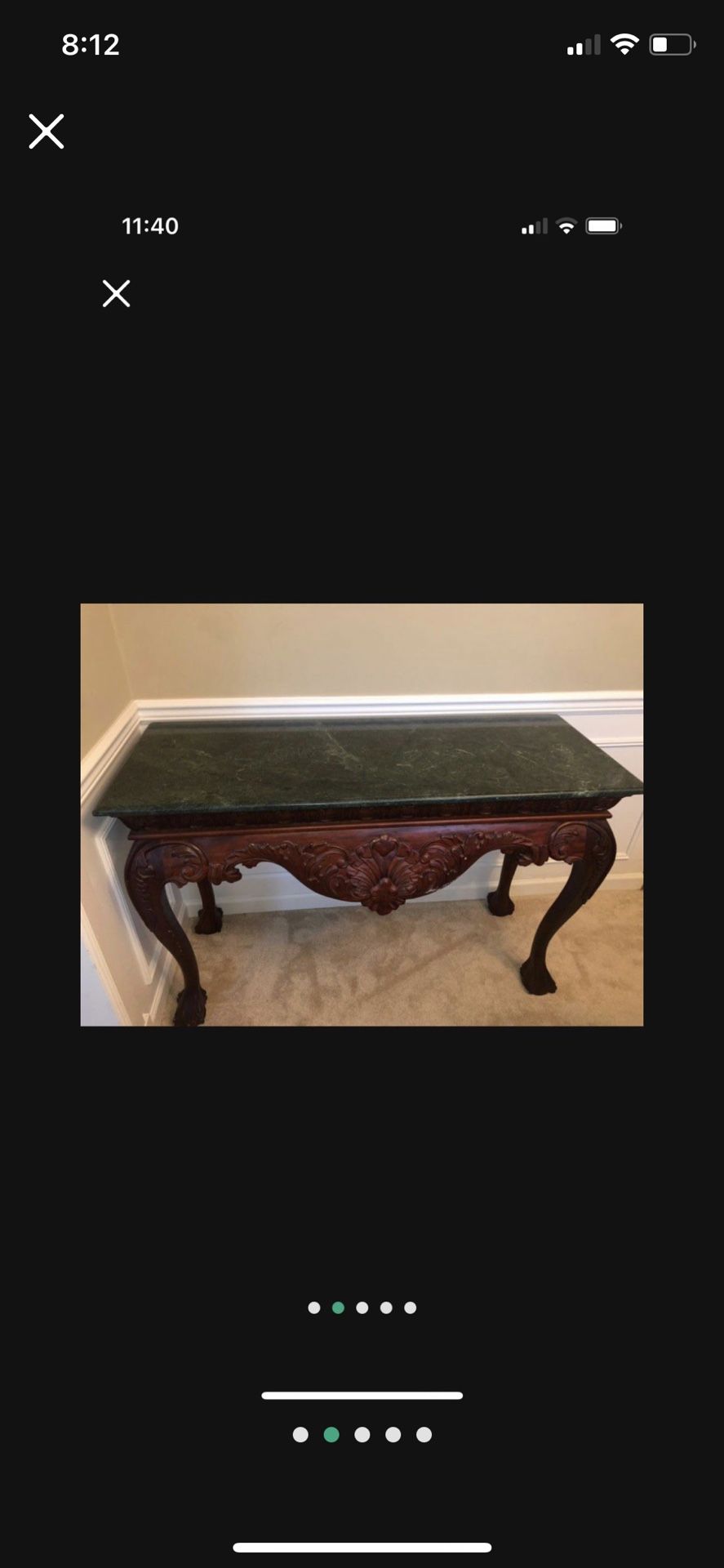 Marble Top Ball & Claw Mahogany Console Table