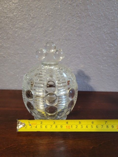 RARE Tiara clear glass button and ridge Candy Dish Jar with lid cover