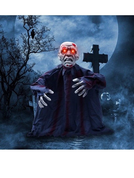 Halloween Decorations Halloween Outdoor Groundbreaker Zombie with Horror Sound and Glowing Eyes Halloween Bar Haunted House Party Props (Groundbreaker