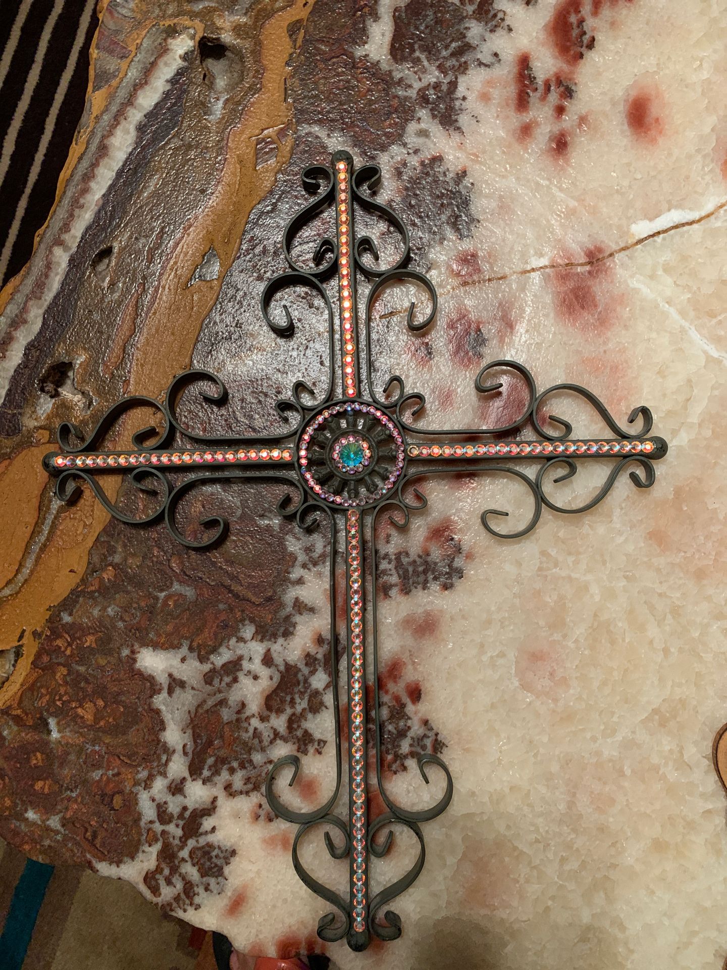 Metal decorative wall cross with Swarovski crystals