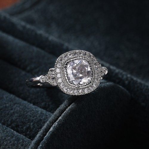 Luxury CZ Shiny Gem Macro Pave Square Noble Dainty Wedding Rings, K932