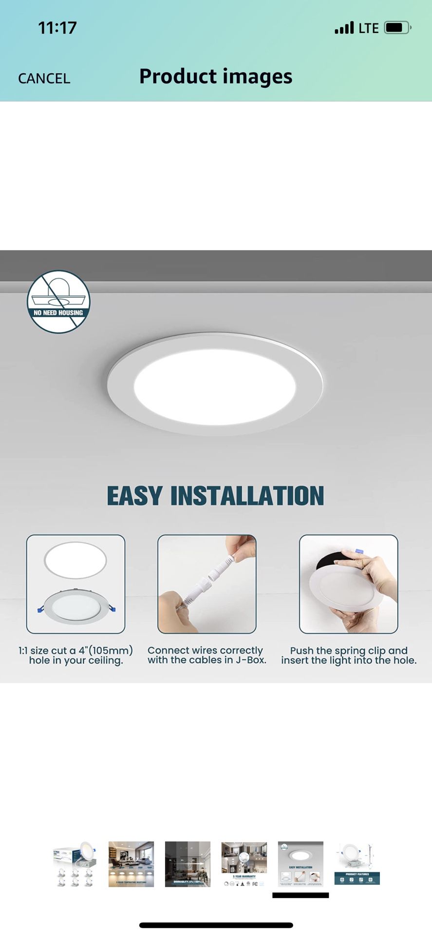 4 Inch 5CCT Ultra Thin LED Recessed Ceiling Light w/Junction Box, 2700K-5000K Selectable, 9W Eqv 80W 800LM High Brightness Dimmable Can-Killer Downlig