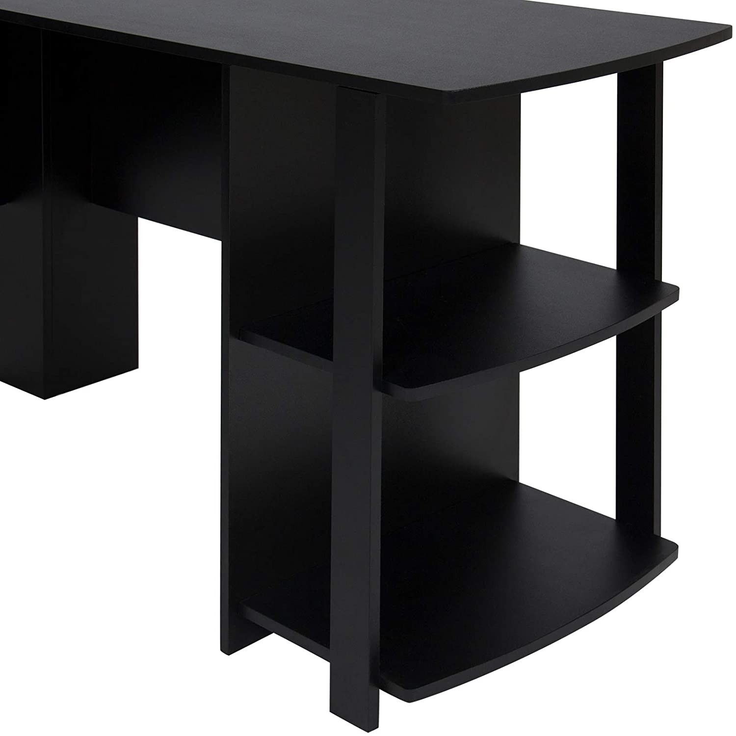 Functional L-Shaped Computer Desk with 2 Open Bookshelves, Black