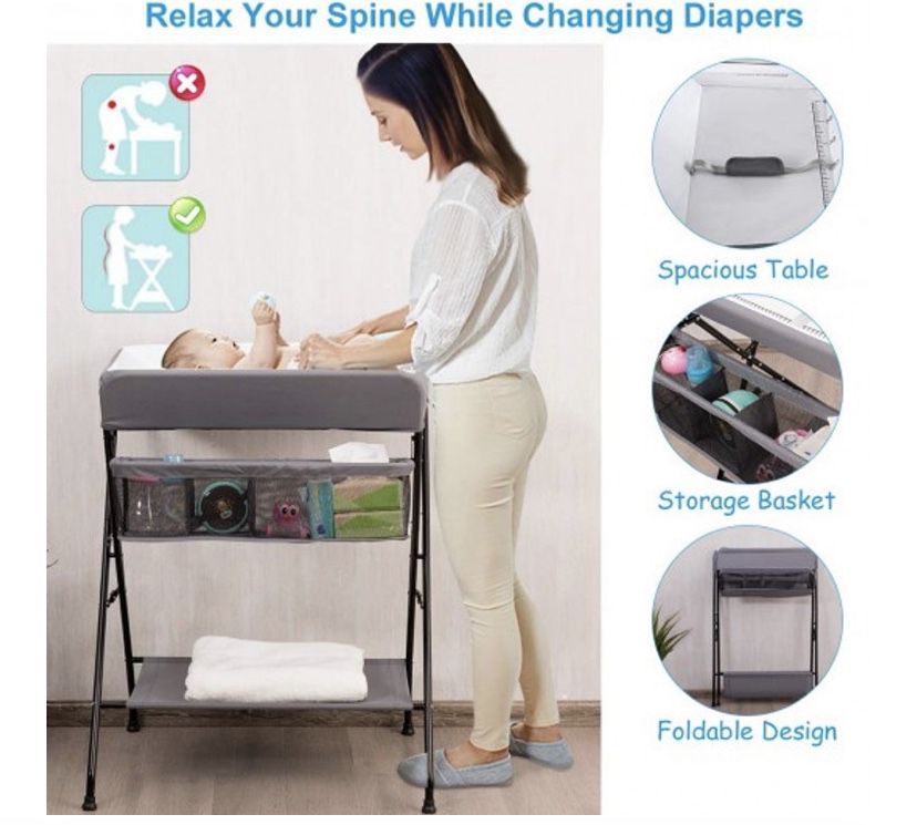 Portable Infant Changing Station Baby Diaper Table With Safety Belt-Gray
