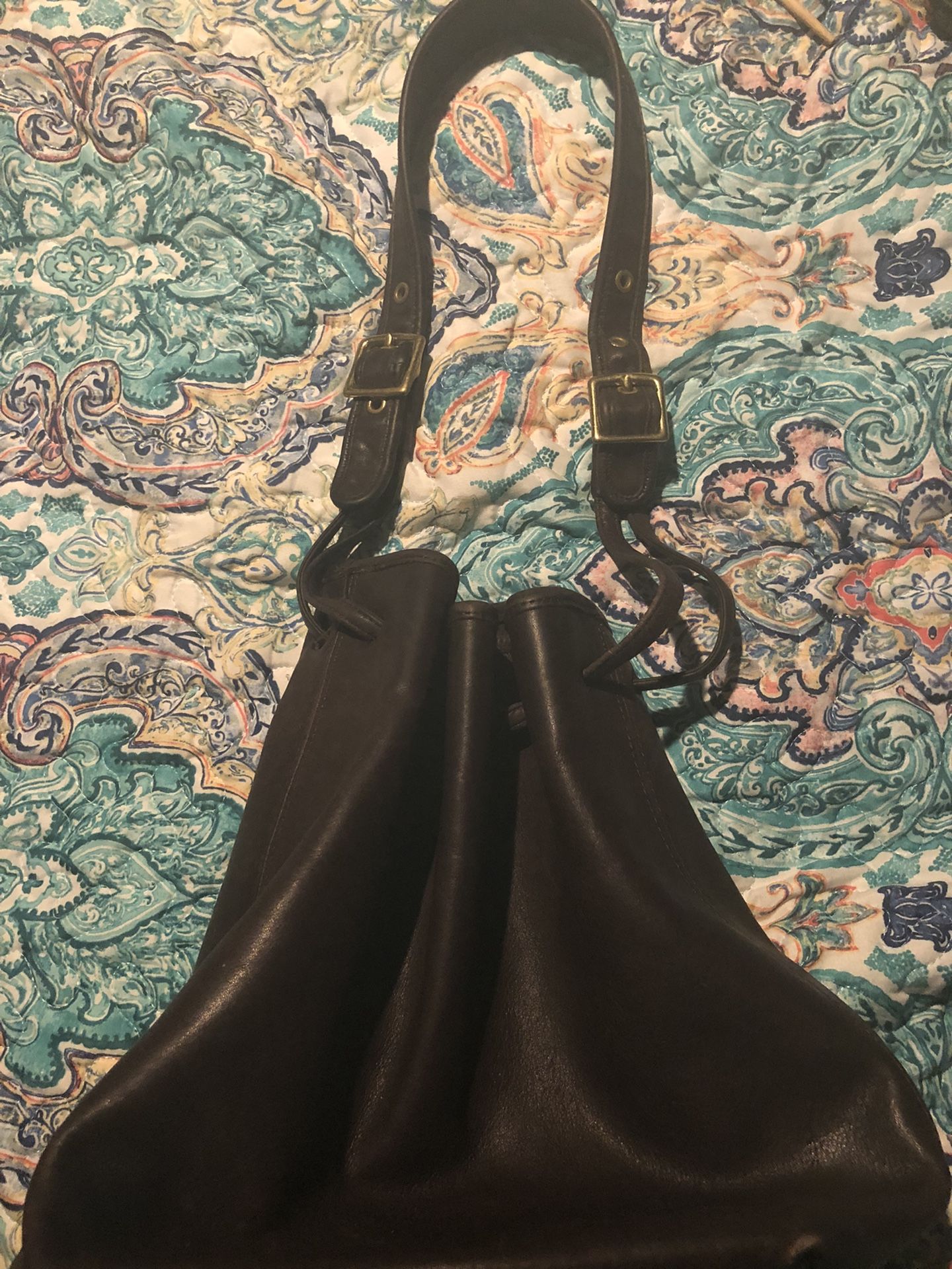Vintage Brown Leather Coach Drawstring Purse