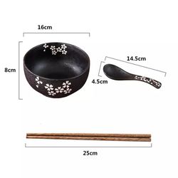 Japanese Style Rice Noodle Bowl with Lid Spoon and Chopstick Kitchen Tableware Ceramic Salad Soup Bowl Food Container Dinnerware Thumbnail