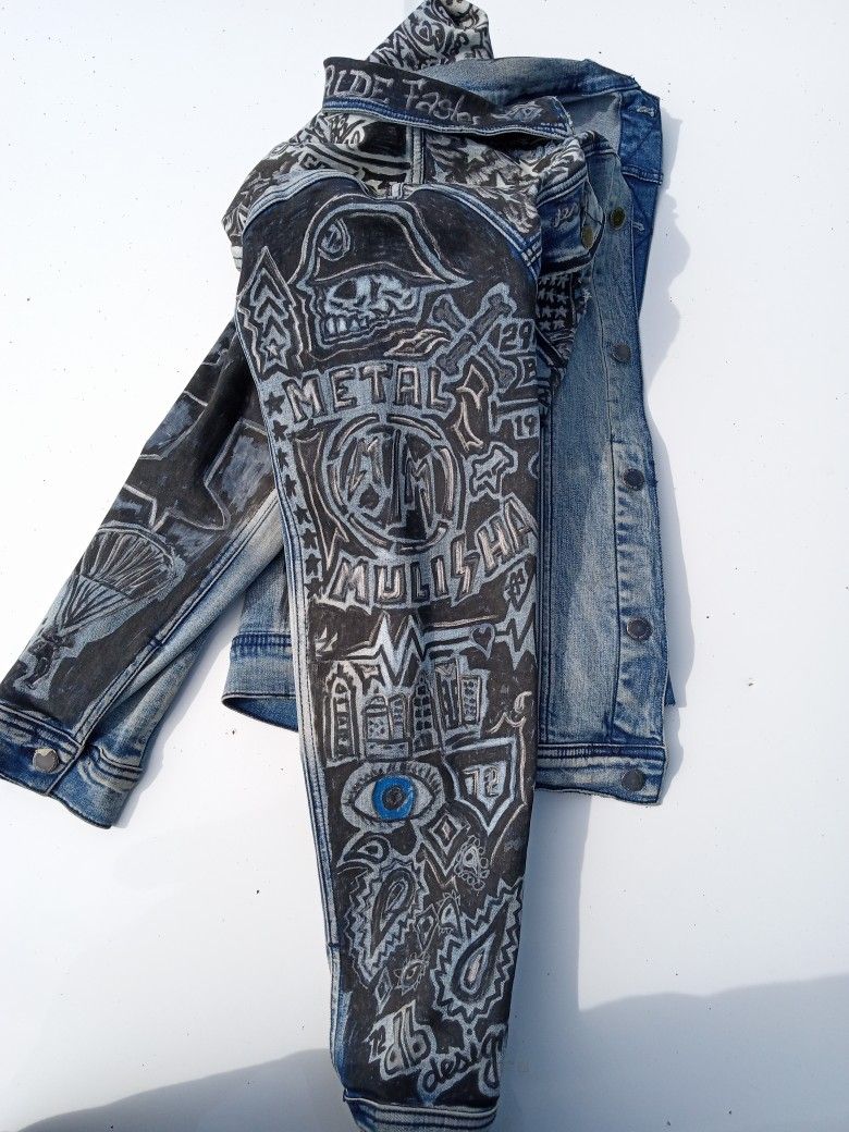 Custom Hand-painted Denim Jacket Size L