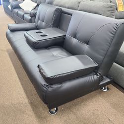 Brand New In Stock Black Leather Futon Sofa Bed Thumbnail