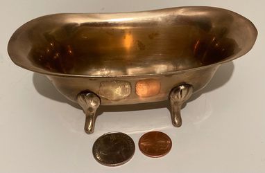 Vintage Metal Brass Bathtub, Miniature Tub, 5 1/2" Long, Heavy Duty, Kitchen Decor, Table Display, Shelf Display, This Can Be Shined Up Even More Thumbnail