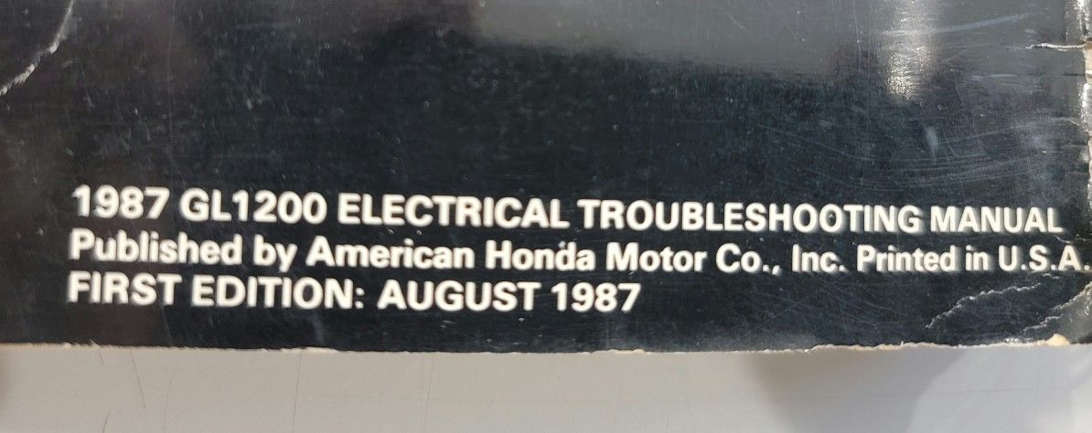 1986 and 1987 Honda Goldwing GL1200
Electrical Troubleshooting Wiring Diagram and Diagnostic Manual.