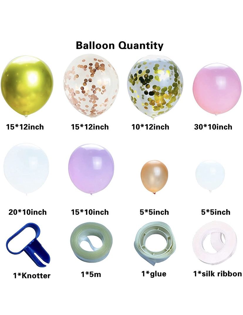 Pink Rose Gold Balloon Garland Arch Kit 119Pcs , Pink Confetti Balloons and 12 Inch Metal Gold Balloon Arch Suit are Suitable for Baby Shower Party Bi