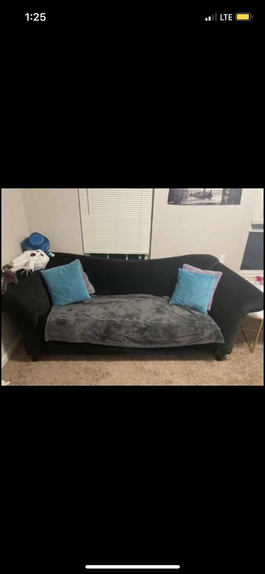 Black Couch (grey Blanket Not Included) 
