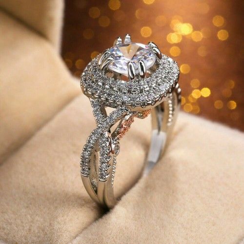 Gorgeous 925 Silver Rings Round Cut White Sapphire Women Wedding Rings Size 6-10