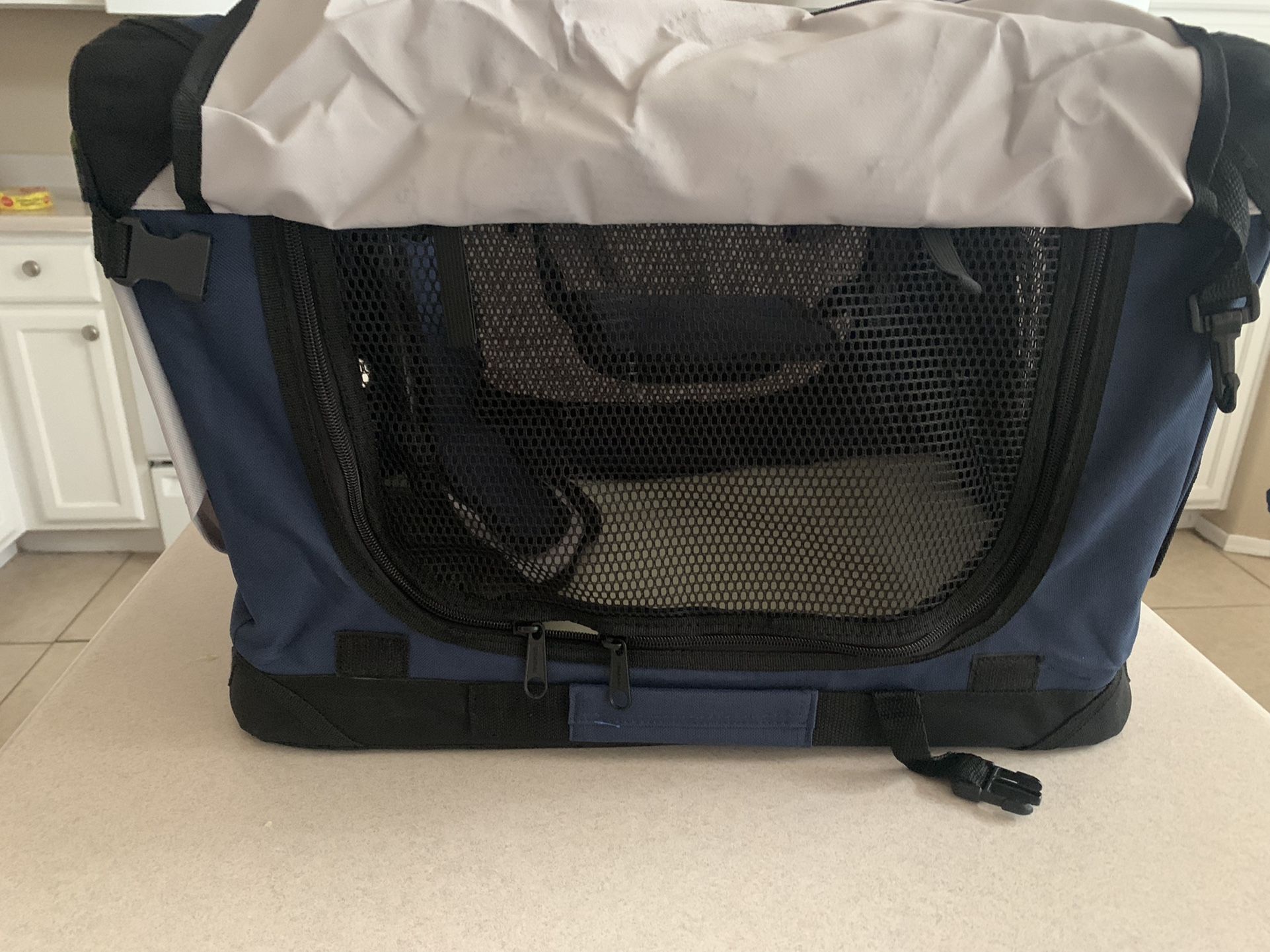 EliteField 3-Door Collapsible Soft-Sided Dog Crate, Gray/Navy Blue