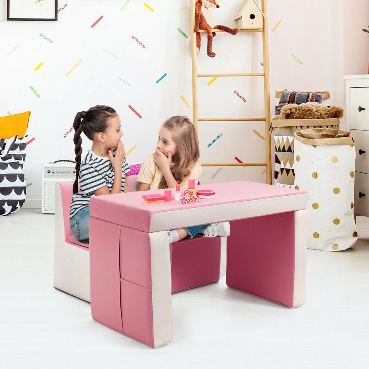 Gymax Multi-functional Kids Sofa Table Chair Set 2 Seat Couch Furniture W/Storage Box