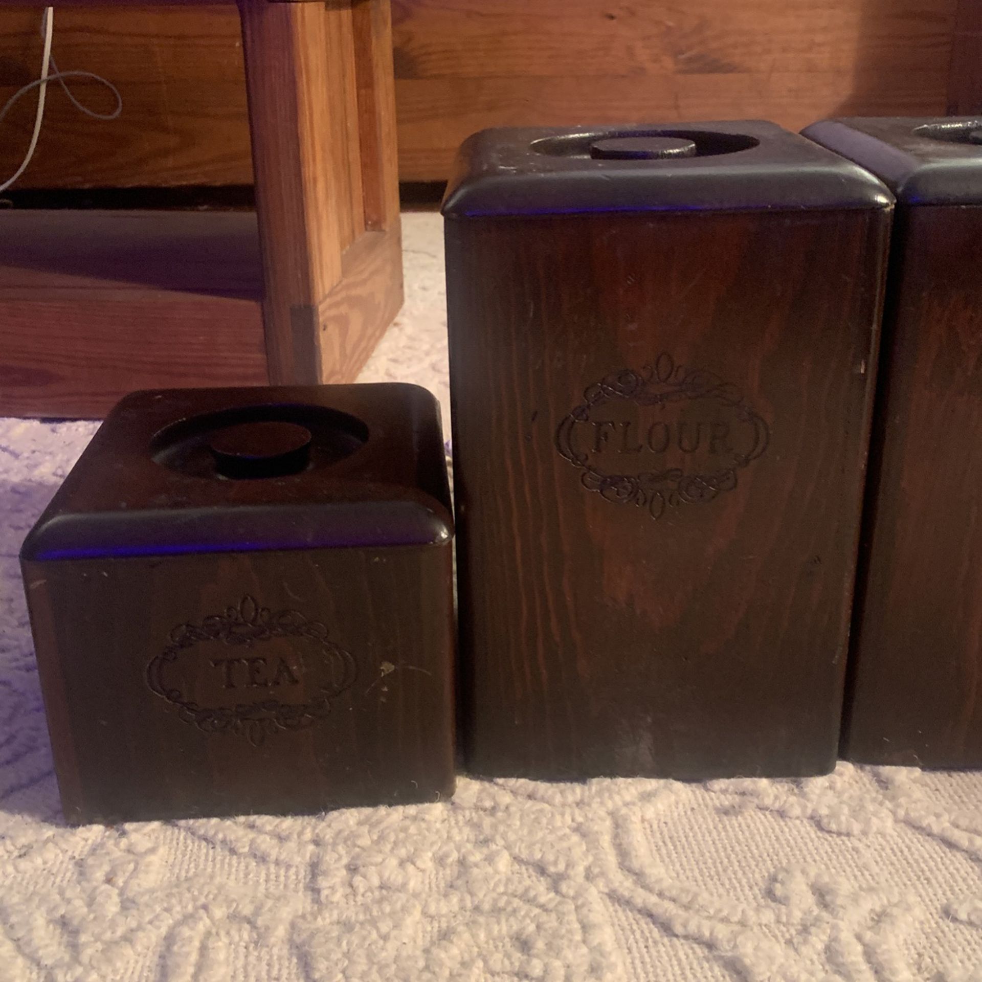 Set Of 4 Vintage Wooden Canisters Tea Coffee Flour Sugar Set Boho Retro Kitchen Containers Storage 70s