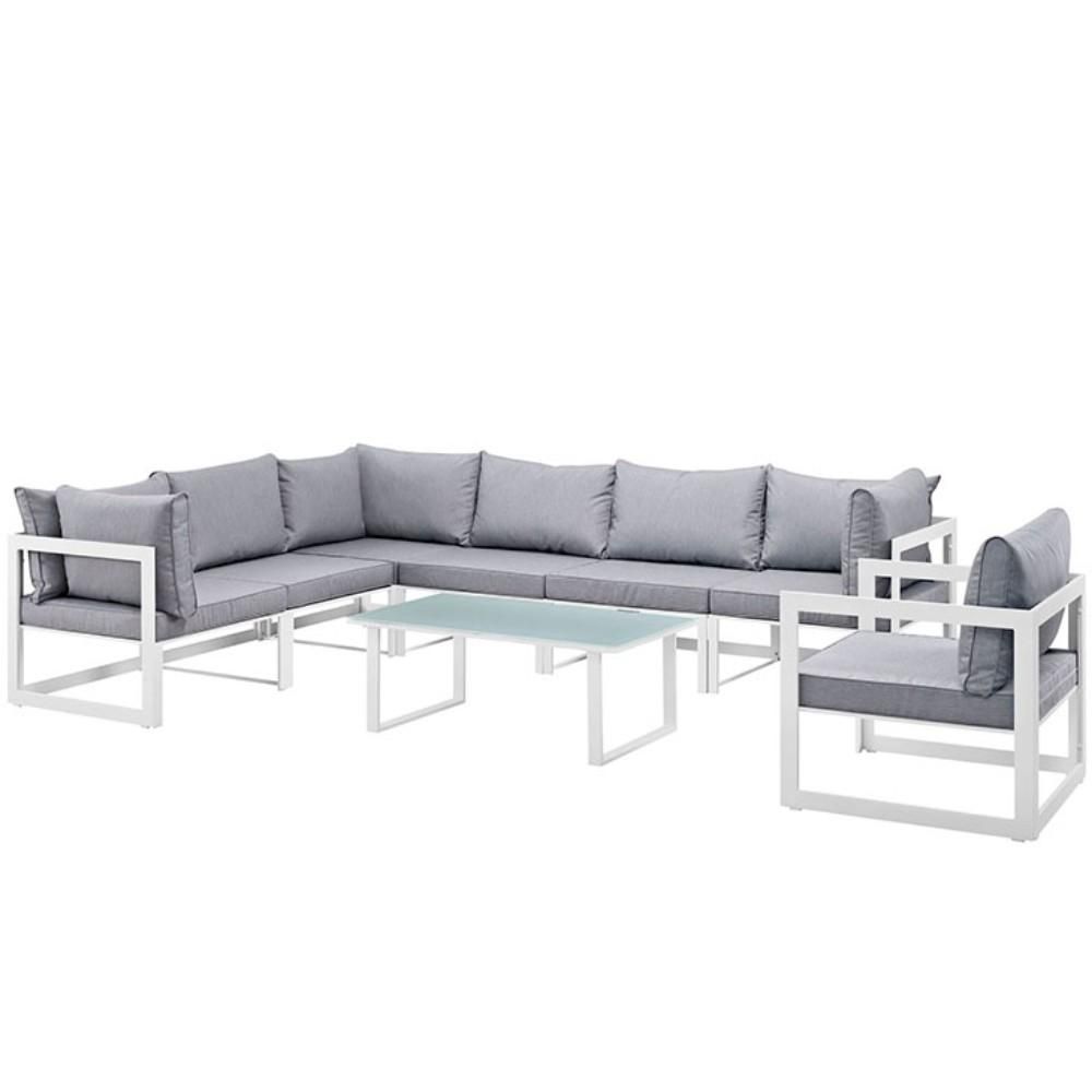 Fortuna 8 Piece Outdoor Patio Sectional Sofa Set, White Gray Size : 90"Lx150"Wx32.5"H