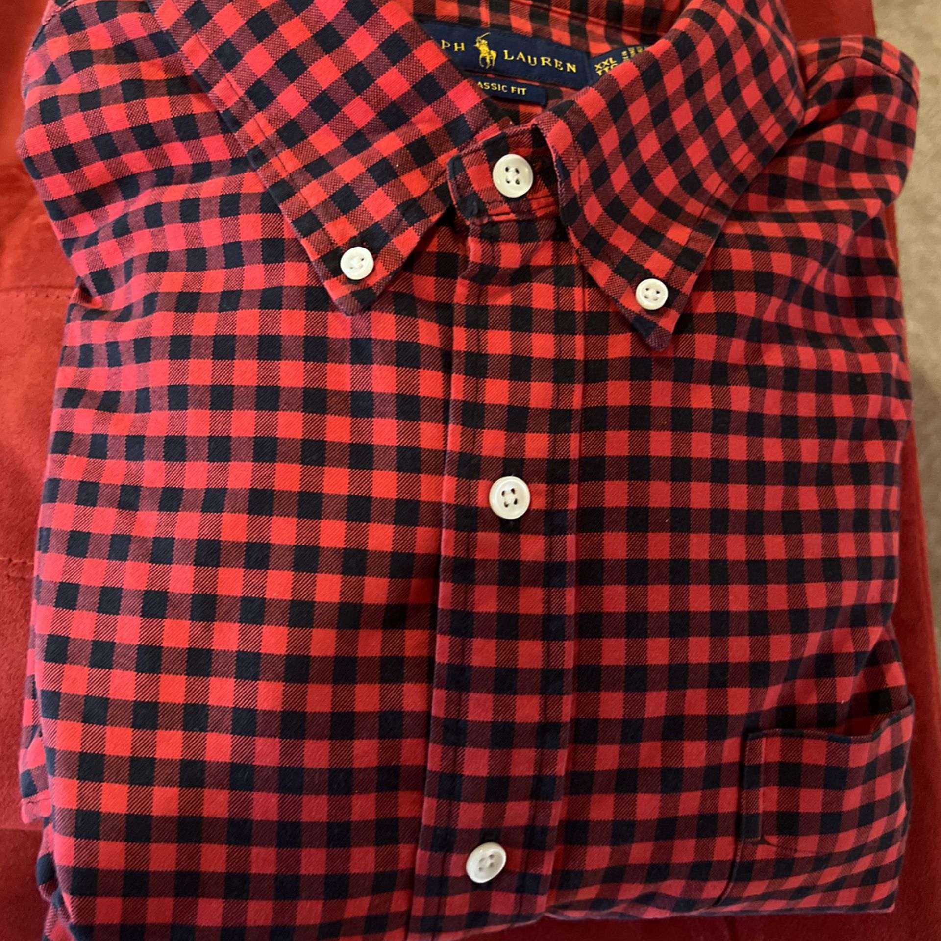 Ralph Lauren Red And Black Checkered Button Down Shirt 