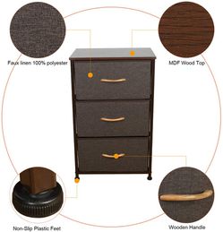 Dresser with 3 Drawers, Fabric Storage Tower, Organizer Unit for Bedroom, Hallway, Entryway, Closets, Sturdy Steel Frame, Wood Top, Easy Pull Handle ( Thumbnail