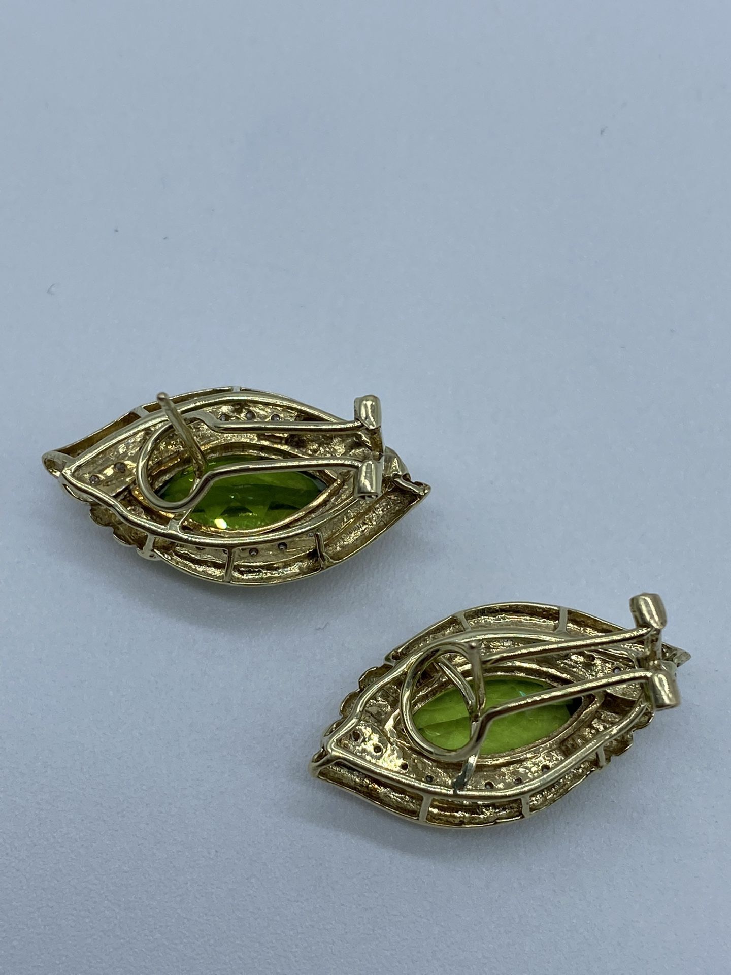 14K Gold, Diamond, And Green Stone Earrings 