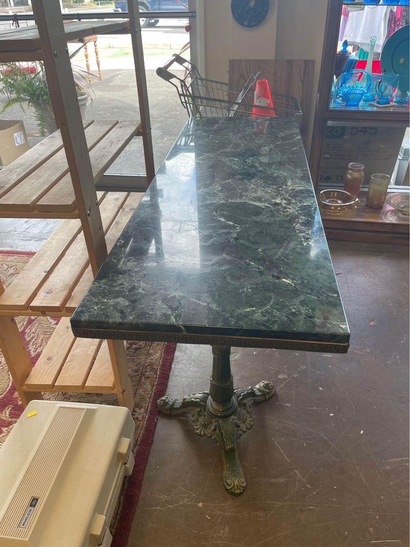BEAUTIFUL Antique Marble Top Console / Entry Table W/ Cast Iron Legs