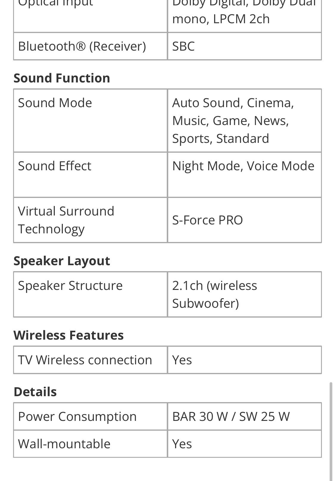 Sony 2.1 Channel Soundbar with Wireless Subwoofer and Bluetooth 65.00