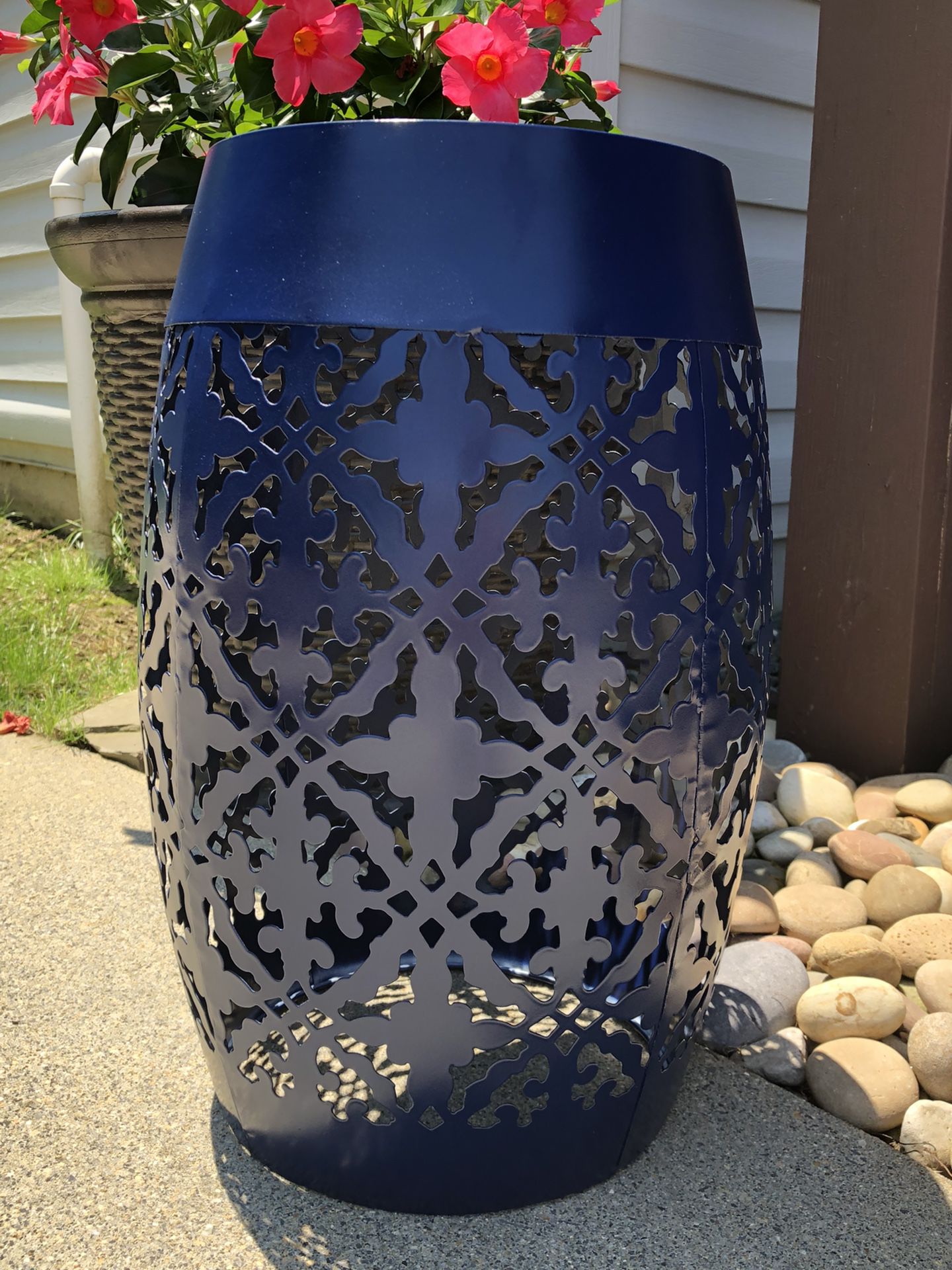 Nautical Navy Blue Plant Stand / Side Table / Garden Stool