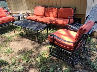 6 PC. Hanamint ,Iron,  1 Large Sofa , 2 Large Deep Rocking Chairs, With Cushions, And 3 Tables, All Set Really Heavy And Sturdy, In Excellent Cond  Thumbnail