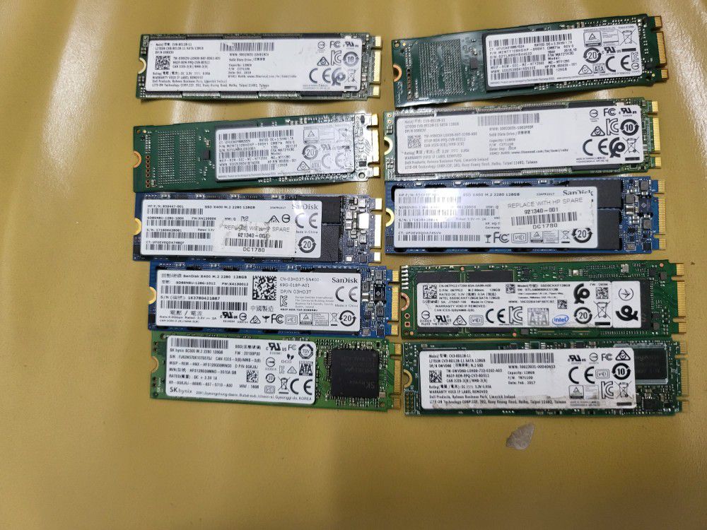Lot Of 20 128GB Samsung, SanDisk M.2 SATA Solid State Drive For Laptops
