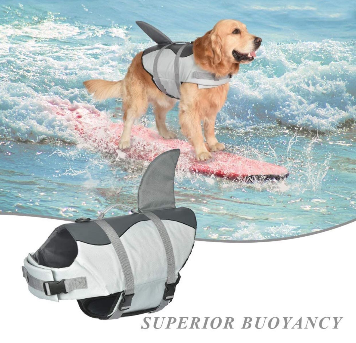 Dog Shark Life, Jacket Dog Life Vest for Swimming, Pet Life Preserver with Rescue Handle, Size L