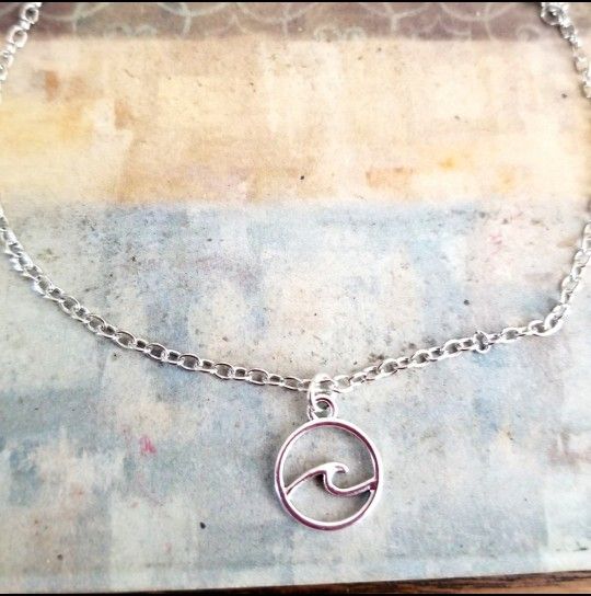 Silver Anklet , Wave Charm Anklet Bracelet Beach