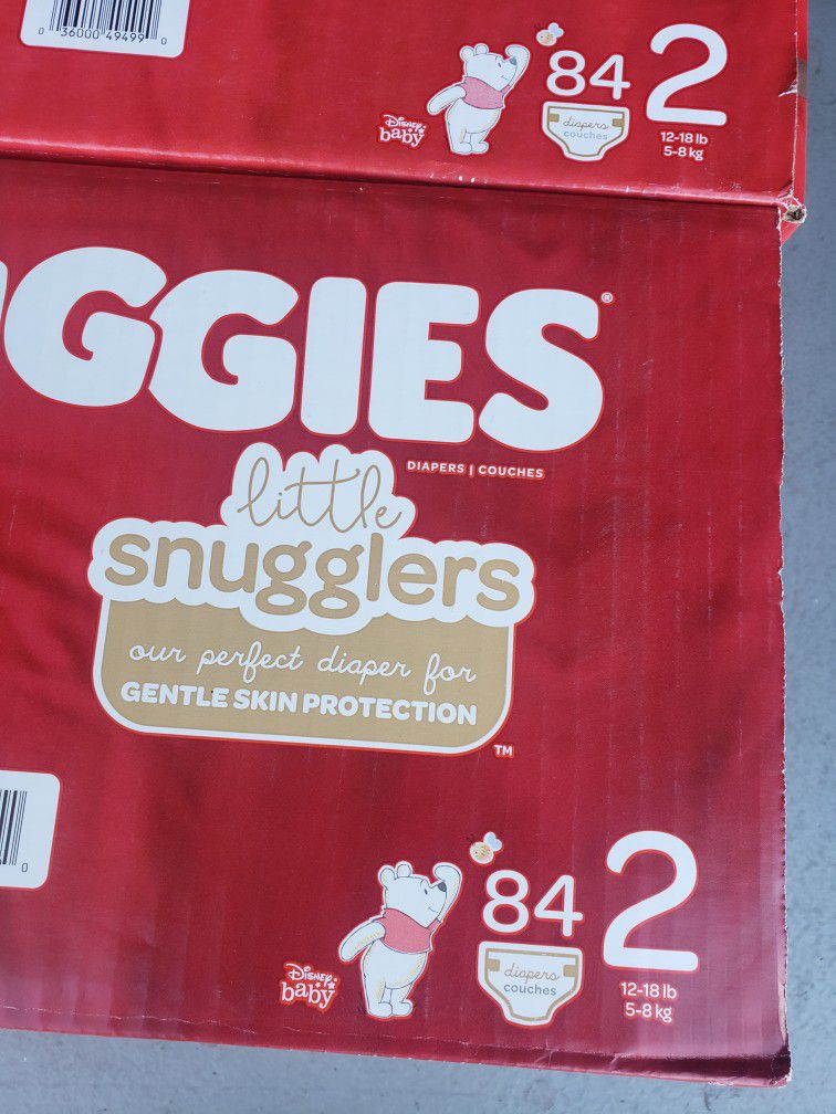 2 HUGGIES LITTLE SNUGGLERS DIAPER SIZE 2 (84CT per box). NEW. NEVER BEEN OPENED. PICK UP IN RIVERBANK