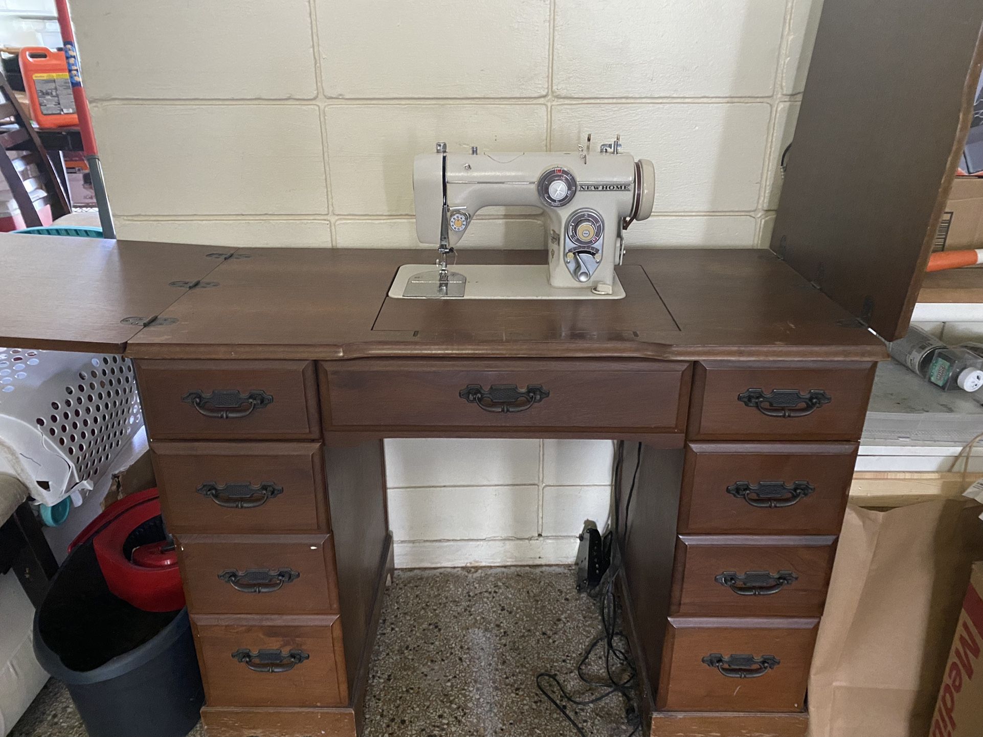 Antique Sewing Machine Table With Original Machine