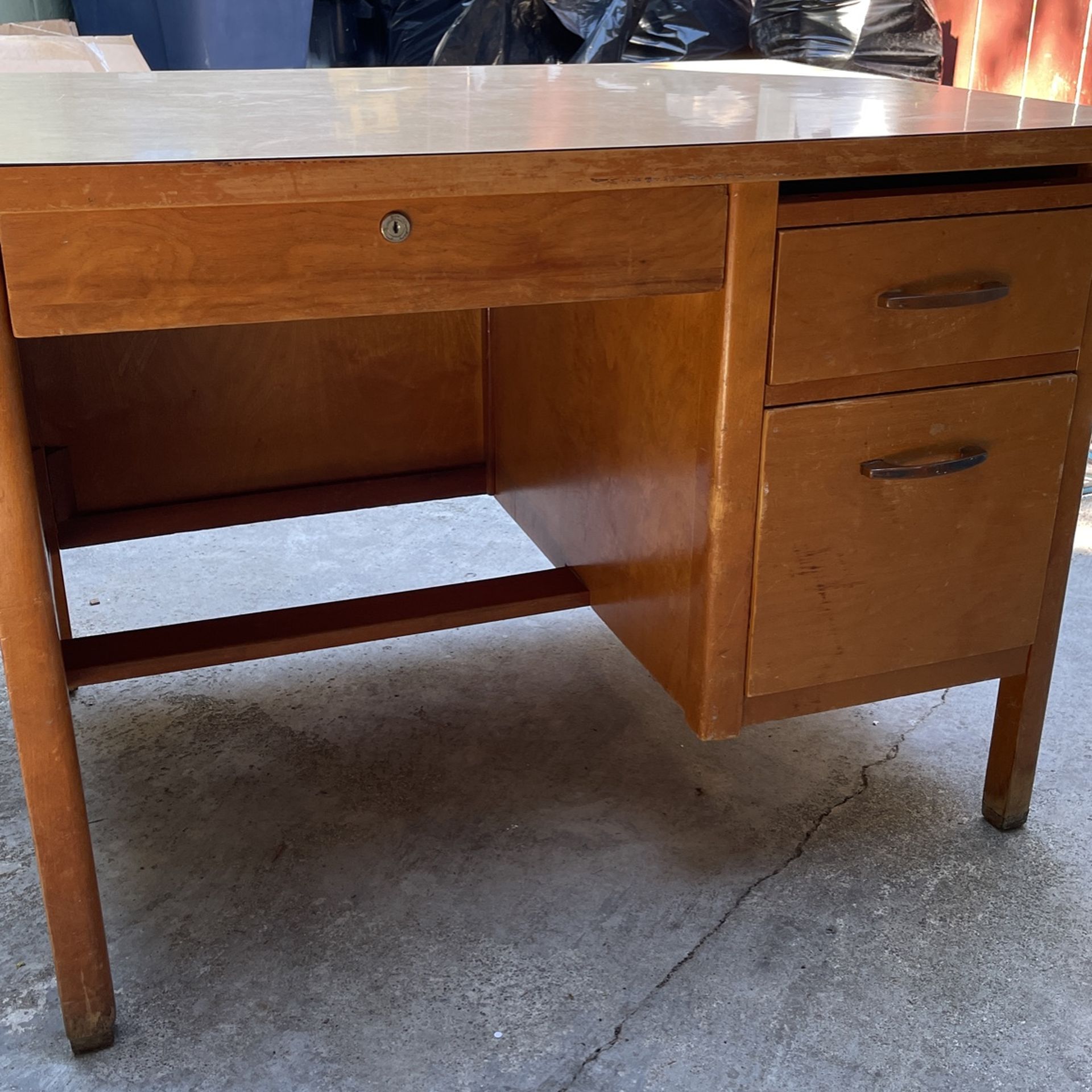 Old Solid Wood Teachers School Desk And chair - Free