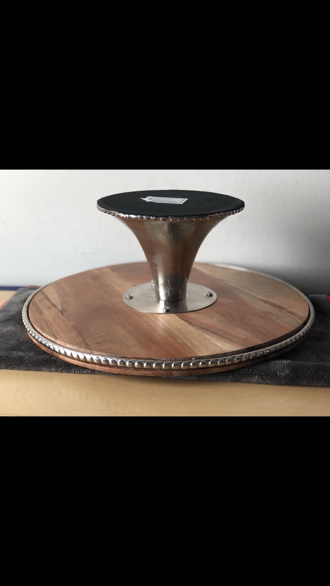 BEADED WOOD PEDESTAL TRAY BY MUD PIE