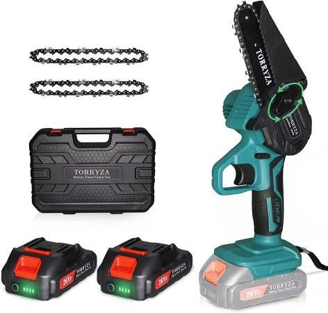 Mini Chainsaw Cordless Electric Chainsaw with 2 Upgraded Battery 2 Chain, 4-Inch Battery Chainsaw Mini Saw for Garden Tree Pruning Br