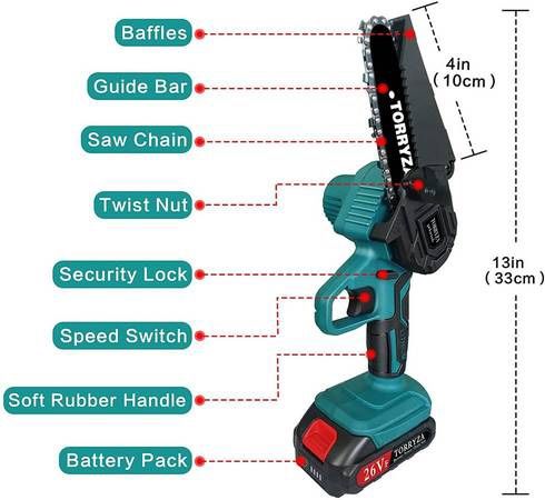Mini Chainsaw Cordless Electric Chainsaw with 2 Upgraded Battery 2 Chain, 4-Inch Battery Chainsaw Mini Saw for Garden Tree Pruning Br