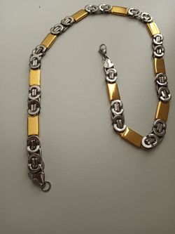 Steel & Gold Plated Mens  Chain & Bracelet  Set  Thumbnail