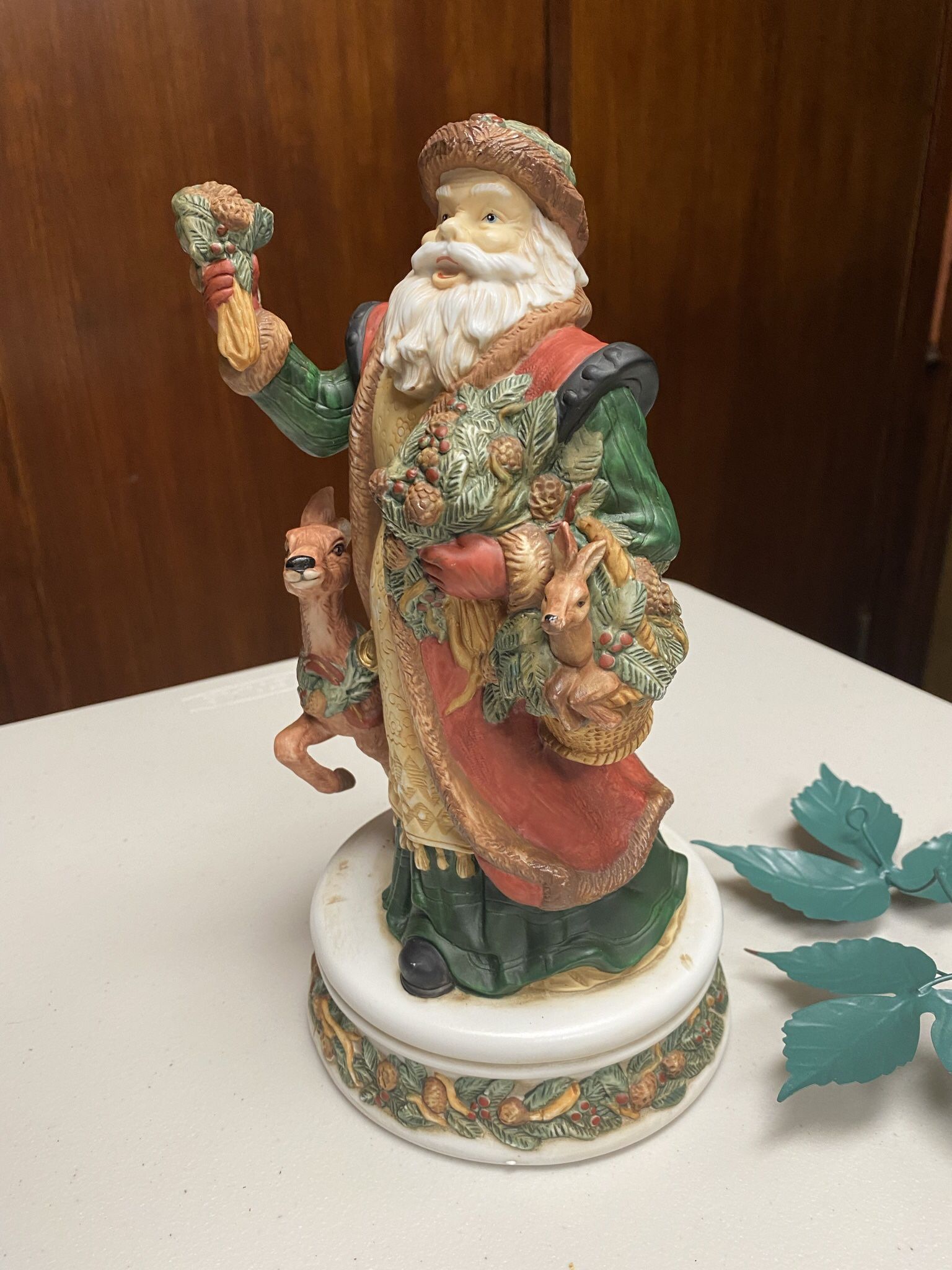 Vintage Musical Old World Santa Figurine with and Deers