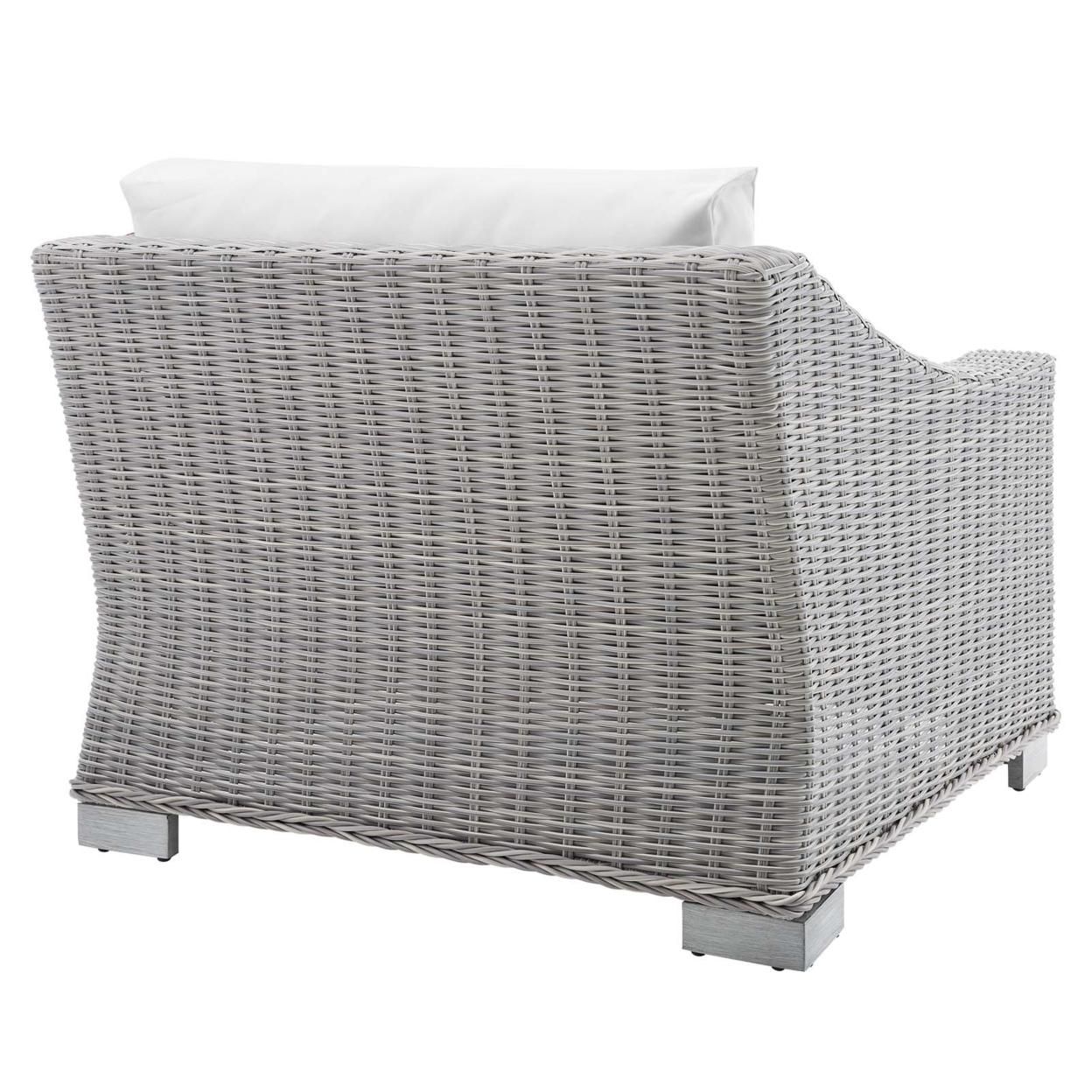 Conway Sunbrella� Outdoor Patio Wicker Rattan Left-Arm Chair, Light Gray White