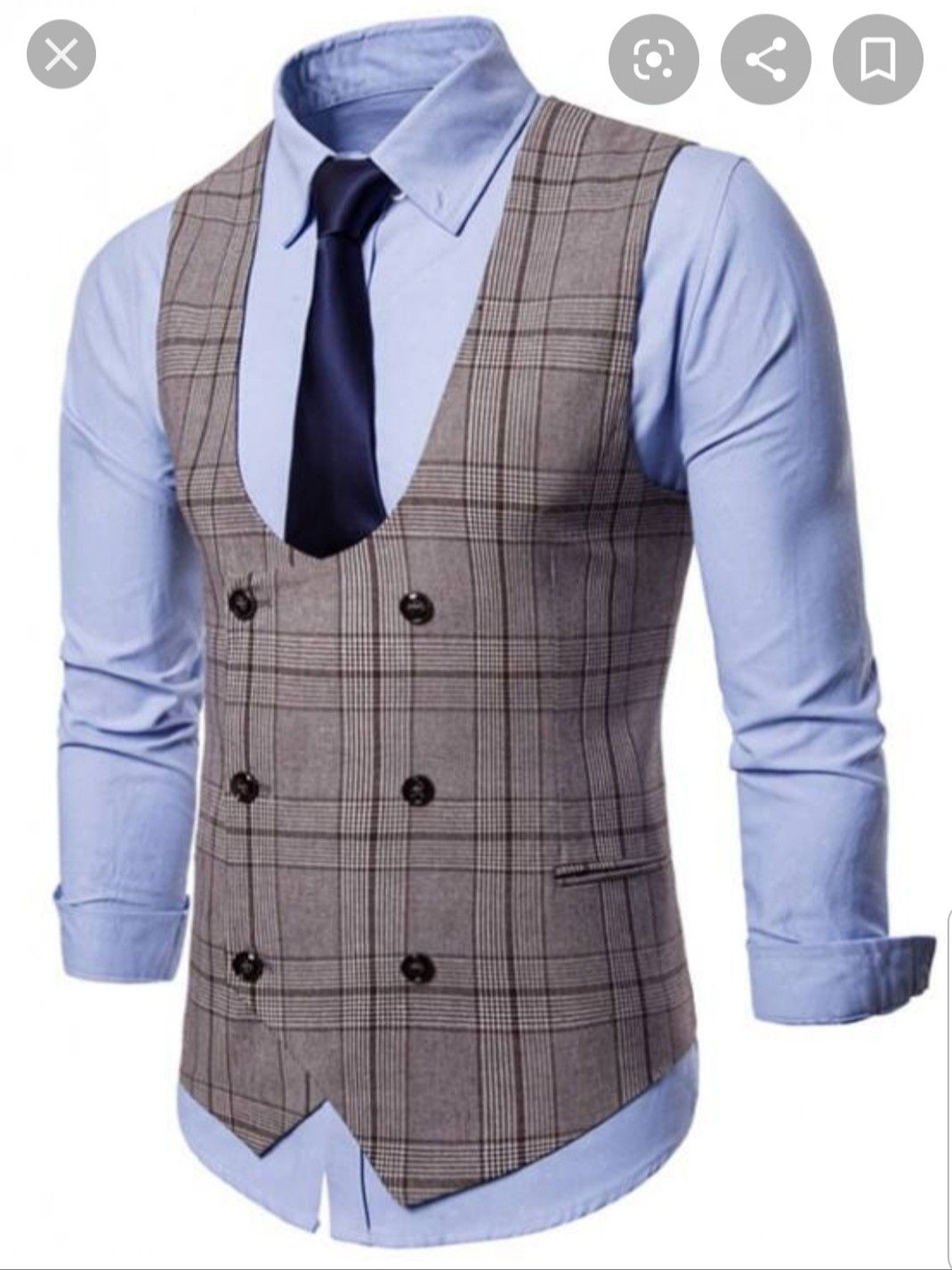New U-shaped plaid print double the high low waistcoat