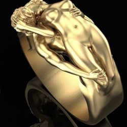New size 6 ring couple kissing 18 karat gold plated over silver Thumbnail