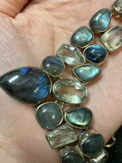 Handcrafted Moonstone Polished Crystal Labradorite Chain Link Necklace Thumbnail
