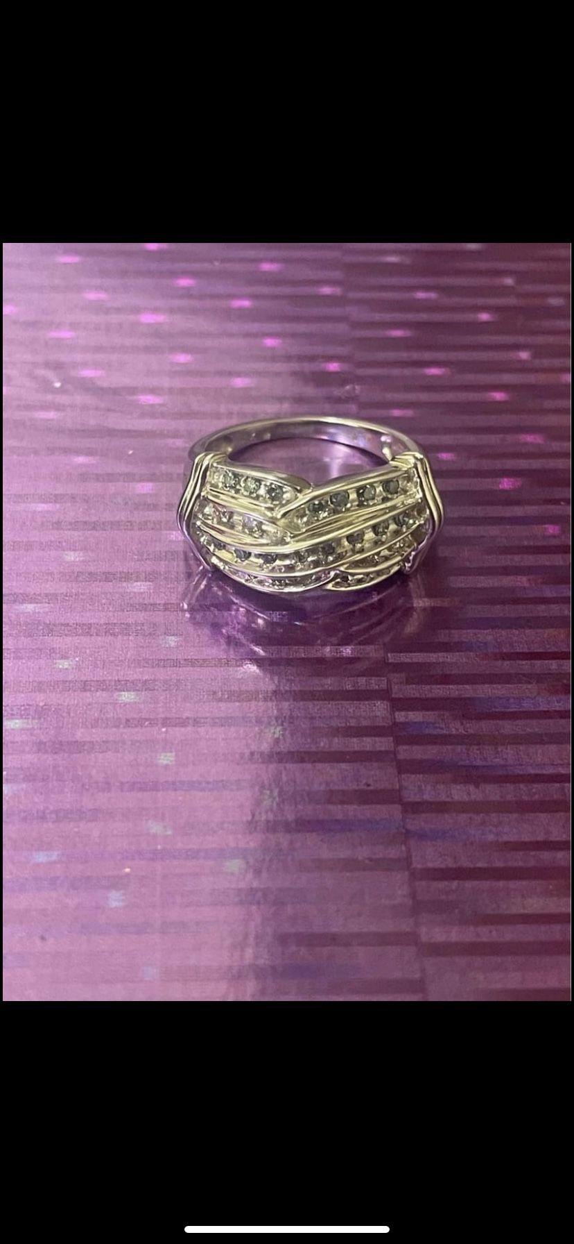14K White Gold Ring W/ 1/2 Carats Blue & White TW Diamonds