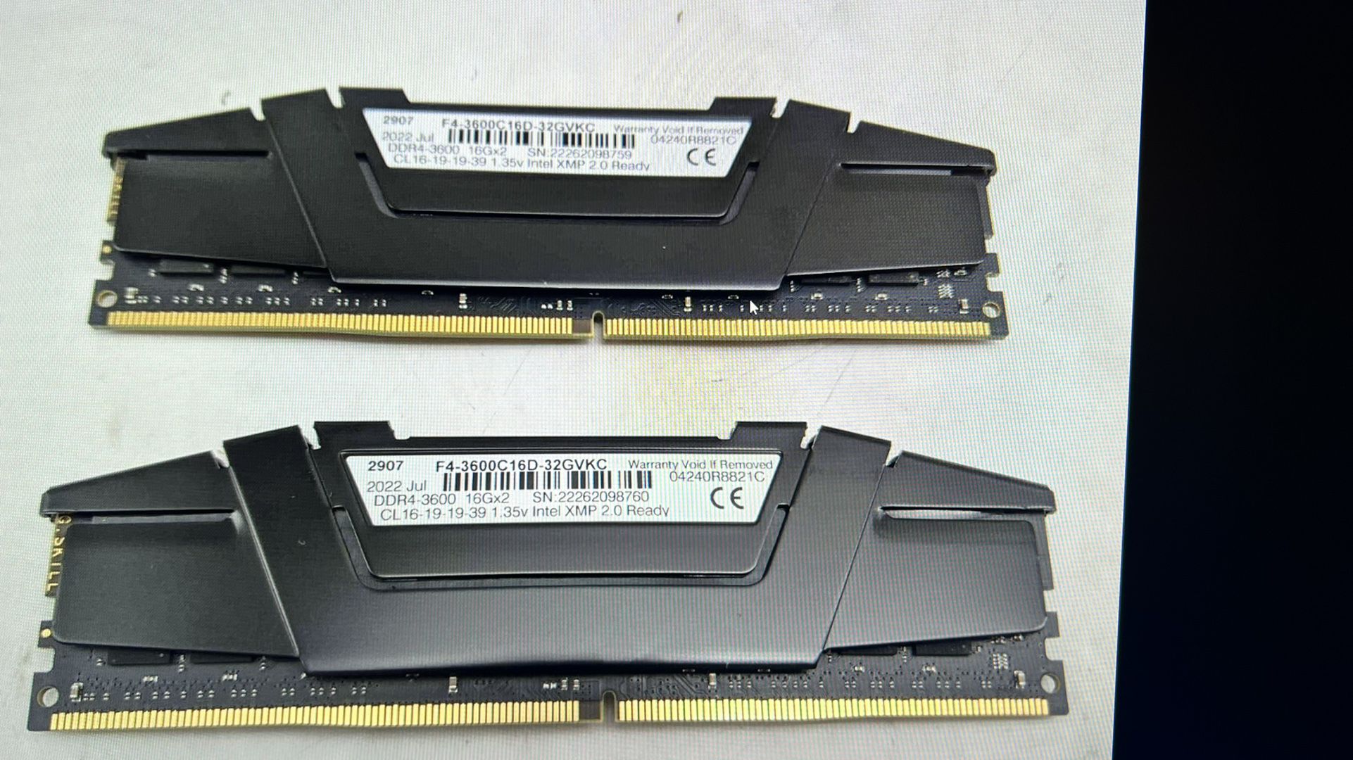 G.Skill Ripjaws 2 X 16GB, 32 GB DDR 4 3600MHz Memory